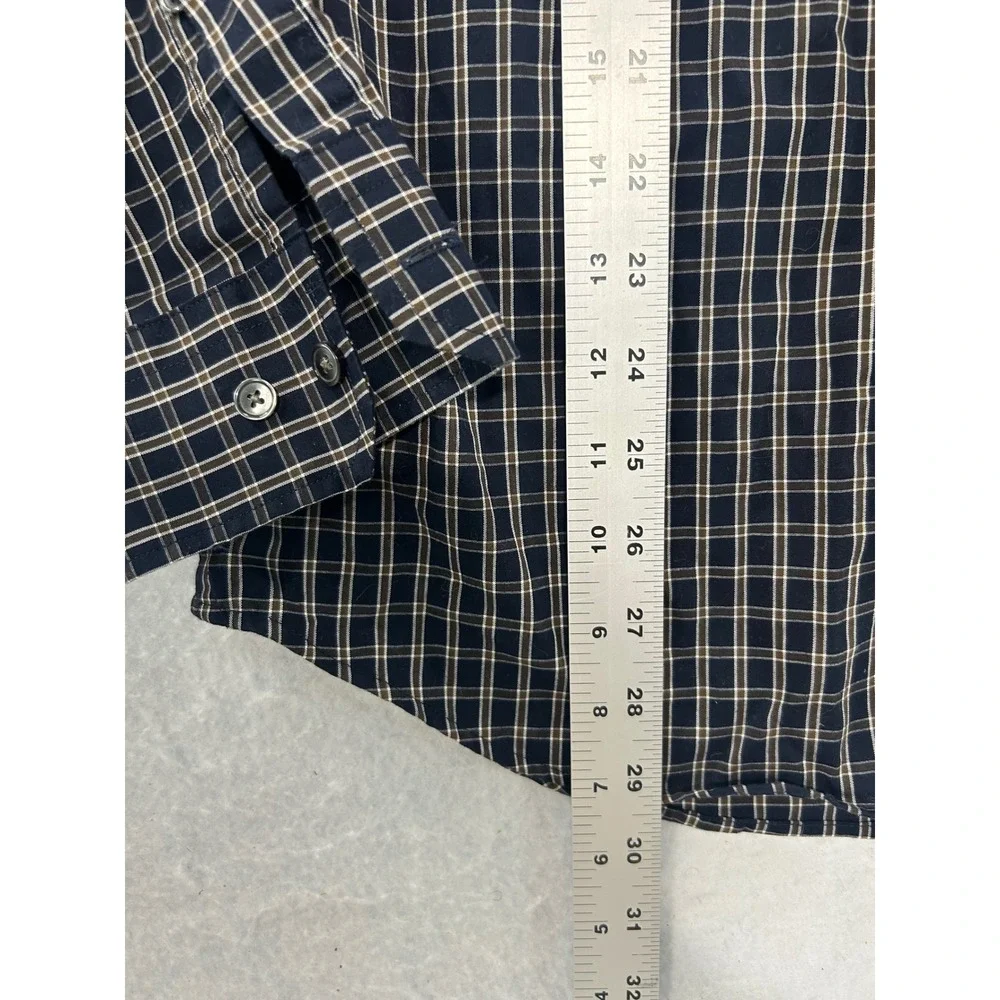 Banana Republic Mens Standard Fit Non-Iron Plaid Button Down Shirt‎ Navy Brown M